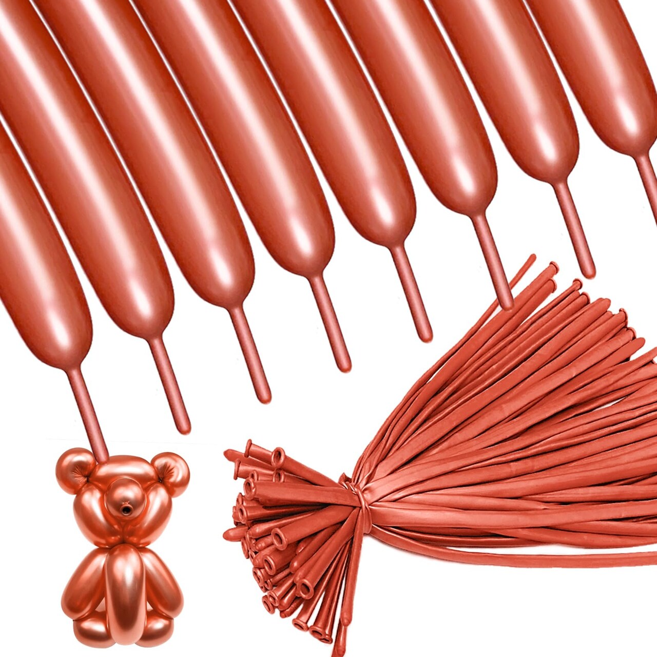 Rose Gold 260 long balloons 100 Pack Metallic Rose Gold Twisting Animal Balloons Modeling Long Magic Balloons for DIY Animal Model Wedding Birthday Festival Party Decorations(Metallic Rose Gold)